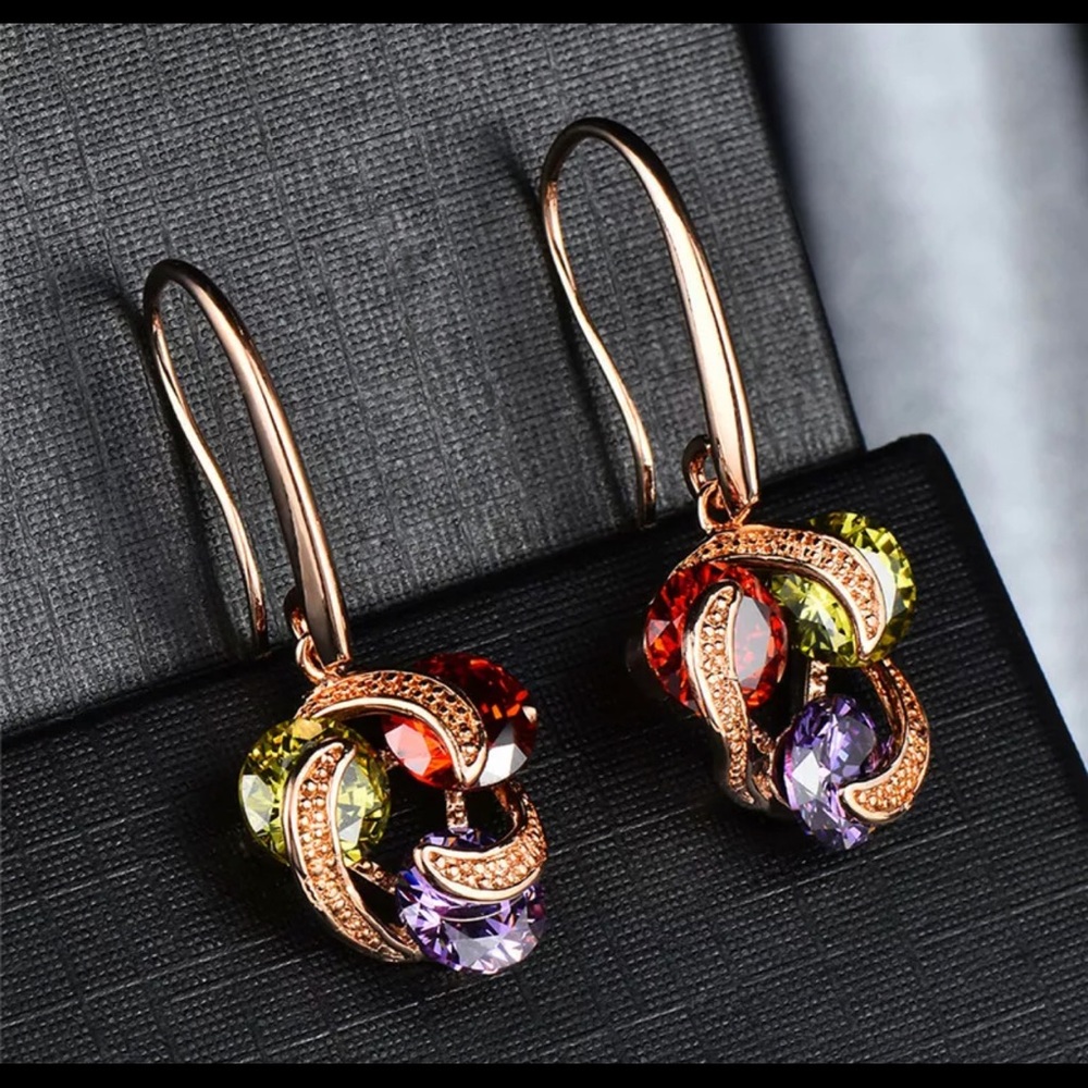 Luxury earrings ruby, peridot, amethyst drop